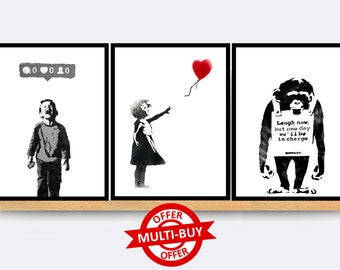 Banksy Mural Print Wall Art Poster Balloon Girl Graffiti Prints Street Art Home Decor Set of 3 Posters Gift Present