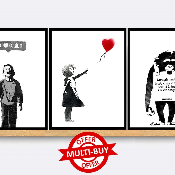 Banksy Mural Print Wall Art Poster Balloon Girl Graffiti Prints Street Art Home Decor Set of 3 Posters Gift Present