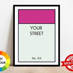 Personalised Monopoly Print Wall Art Poster Custom Property Home Decor Gift Idea Any Street Name Number Board Game Prints Pink (Pall Mall)