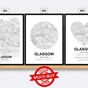 Glasgow Schottland Street Map Print Stadt Karte Wand Kunst Poster Monochrom United Kingdom