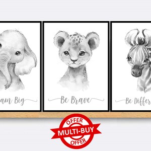 Safari Animal Print Wall Art Poster Baby Nursery Dormitorio Regalo Niños Carteles Jungle Safari Animales de Granja Conjunto de 3 Safari Impresiones Monocromo