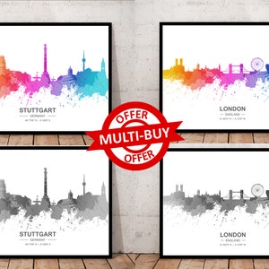 Elke stad skyline print stadsgezicht kaart muur kunst poster landschap Stuttgart Taipei Tijuana Tokio Toronto Toulouse
