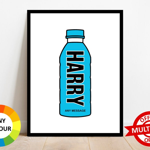 Personalised Prime Bottle Print Wall Art Poster Gift Idea Any Name Custom Prints