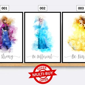 Disney princesa imprimir pared arte cartel personalizado niños dormitorio bebé guardería personaje niños decoración niño regalo idea niños imprime carteles para niños