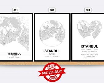 Istanbul Turkey Street Map Print City Map Wall Art Poster Monochrome