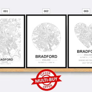 Bradford England Street Map Print City Map Wall Art Poster Monochrome United Kingdom