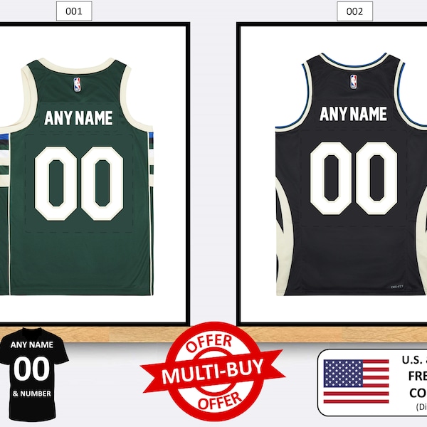 Personalised Milwaukee Bucks Basketball Jersey Print Wall Art Poster Custom Home Decor Gift Idea Any Name Number Prints