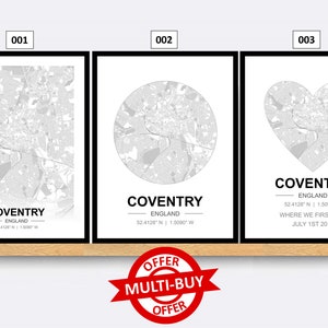 Coventry England Street Map Print City Map Wall Art Poster Monochrome United Kingdom