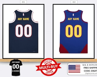 Personalised Denver Nuggets Basketball Jersey Print Wall Art Poster Custom Home Decor Gift Idea Any Name Number Prints