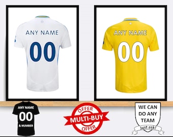 Personalised Leeds United Football Shirt Print Wall Art Poster Custom Home Decor Gift Idea Any Name Number Prints