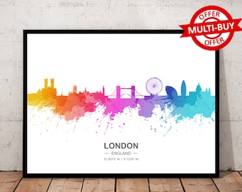 Londres Angleterre Skyline impression paysage urbain carte affiche d'art paysage Royaume-Uni