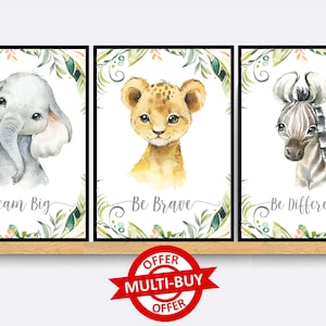 Safari Animal Print Wall Art Poster Bebé Vivero Dormitorio Niño Regalo Niños Carteles Jungle Safari Animales de Granja Conjunto de 3 Safari Impresiones Boho