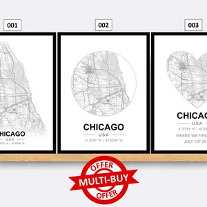 Chicago, Verenigde Staten van Amerika, VS, stratenplan, stadskaart, kunst aan de muur, poster, zwart-wit