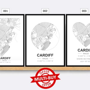 Cardiff Wales Street Map Print City Map Wall Art Poster Monochrome United Kingdom