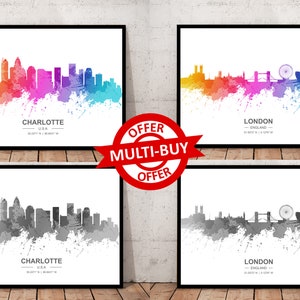 Elke stad skyline print stadsgezicht kaart muur kunst poster landschap Charlotte Chicago Keulen Columbus Kopenhagen Cordoba Dallas