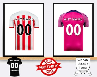 Personalised Sunderland AFC Football Shirt Print Wall Art Poster Custom Home Decor Gift Idea Any Name Number Prints