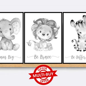 Safari Animal Print Wall Art Poster Baby Nursery Dormitorio Regalo Niños Carteles Jungle Safari Animales de Granja Conjunto de 3 Safari Impresiones Monocromo