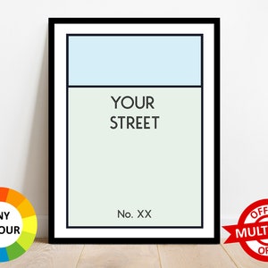 Personalised Monopoly Print Wall Art Poster Custom Property Home Decor Gift Idea Any Street Name Number Board Game Prints Sky Blue (Euston Rd)