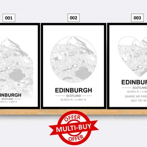 Impression de carte d'Édimbourg en Écosse, carte de la ville, affiche d'art mural monochrome Royaume-Uni