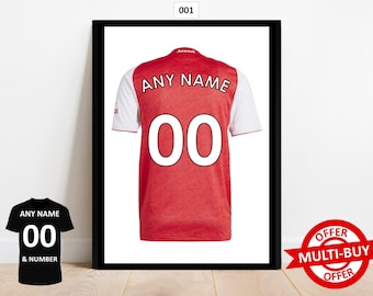 Personalised Arsenal Football Shirt Print Wall Art Poster Custom Home Decor Gift Idea Any Name Number Prints