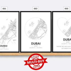 Dubai United Arab Emirates UAE Street Map Print City Map Wall Art Poster Monochrome