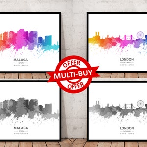 Stadt Skyline Print Stadtansicht Karte Wand Kunst Poster Landschaft Malaga Manchester Marseille Medellin Mexico City Miami Mailand