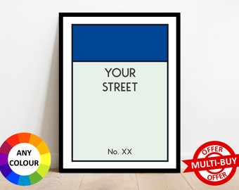 Personalised Monopoly Print Wall Art Poster Custom Property Home Decor Gift Idea Any Street Name Number Board Game Prints