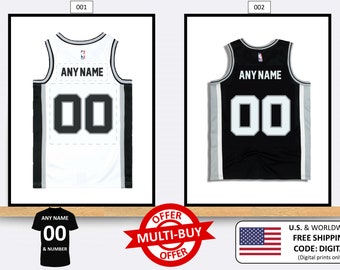 Stampa personalizzata della maglia da basket dei San Antonio Spurs, poster da parete, idea regalo per decorazioni per la casa, qualsiasi nome, numero, stampe