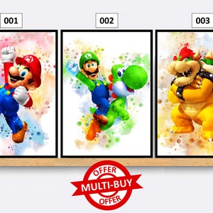 Mario Luigi imprimir pared arte cartel personalizado niños dormitorio bebé guardería personaje niños decoración niño regalo idea niños impresiones niños carteles