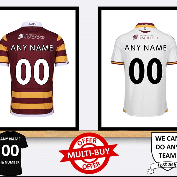 Personalised Bradford City Football Shirt Print Wall Art Poster Custom Home Decor Gift Idea Any Name Number Prints