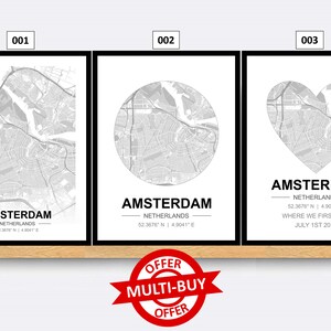 Mapa de ruas de Amsterdã Holanda impressão mapa da cidade arte de parede pôster monocromático