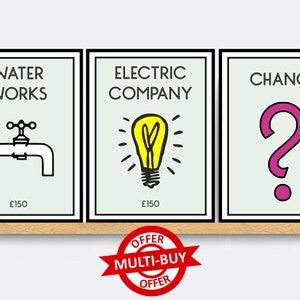 Monopoly Water Works Print Wall Art Poster Custom Property Home Decor Gift Idea Any Street Name Number Board Game Prints Electric Company