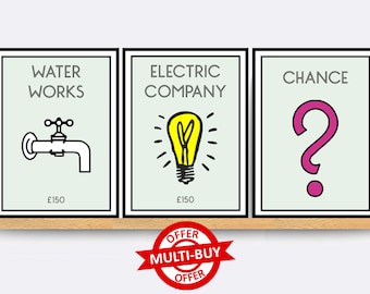 Monopoly Water Works Print Wall Art Poster Custom Property Home Decor Gift Idea Any Street Name Number Board Game Prints Electric Company