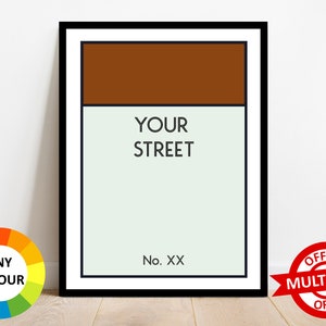 Personalised Monopoly Print Wall Art Poster Custom Property Home Decor Gift Idea Any Street Name Number Board Game Prints Brown (Old Kent Rd)