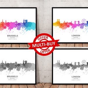 Jede Stadt Skyline Print Stadtansicht Karte Wand Kunst Poster Landschaft Brüssel Bukarest Budapest Buenais Aires Calgary Cali Caracas