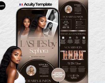 Acuity Lash Tech Template (French) | Booking Website + 8 Banners + 6 Instagram Posts | Editable Canva | Eyelash Extensions