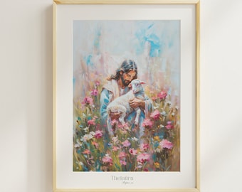 Jesus Christ Lamb of God portrait Bundle,impressionist oil painting,bible quote,nursery decor,religious Christian art,LDS prints,Sunday