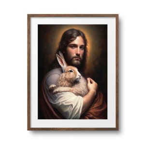 Jesus Christ Easter Portrait, Jesus Holding a Bunny Oil Painting ...