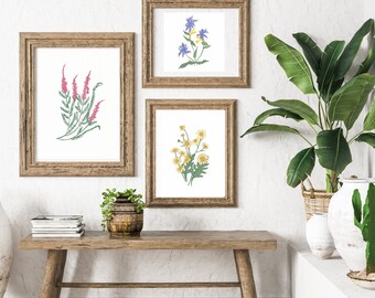 Wildflowers digital printable wall art, top Selling nursery decor, high quality floral art, pretty weeds, wild daisy, purple flowers