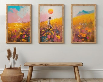Christian portrait of Jesus, christ in a feild of yellow poppies,bible quote,praise him, impressionist digital oil print,pink blue sunset