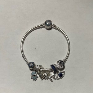 Judaica SS Kabbalah New Age Good Luck Amulet Spiritual Protection Bracelet with Judaica Pendant with Memento Bead Charms Hamsa Chai Evil Eye