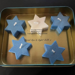 Judaica Symbols Premium Beeswax Luxurious Metallic Chanukah Shabbat Temple Hand Crafted Dipped - Stars of David Tea Light Candles 6 pcs.