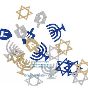 Jumbo Glitter Confetti Decoration Hanukah Stars Dreidels Menorahs Blue Silver Gold (2 pack)
