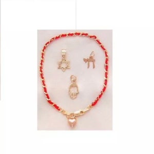 Judaica Authentic 14K Yellow or White Gold Kabbalah Red Bendel String Protection Good Luck Amulet Bracelet with Charm