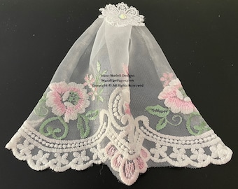 Mini Temple Synagogue Shul Chapel Jewish Kippot Handmade White/Beige Bridal Veil Lace Doilies Yarmulka Head Covering Comb Wedding Bat Mitzva