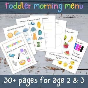 Toddler Morning Menu, Printable Morning Activities for 2 & 3-year-olds, Homeschool Morning Basket Instant Digital Download, Preschool Ideas