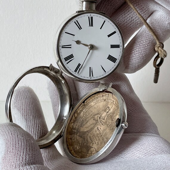 Antique Silver Pair Cased Verge Fuzee Pocket Watch - image 2