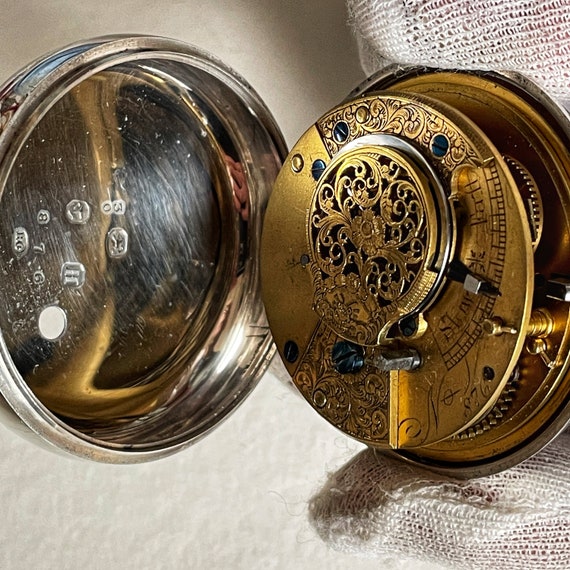 Antique Silver Pair Cased Verge Fuzee Pocket Watch - image 9