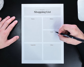 Boodschappenlijst afdrukbare sjabloon | Boodschappenplanner | Boodschappenlijstje voor eten | Direct PDF downloaden