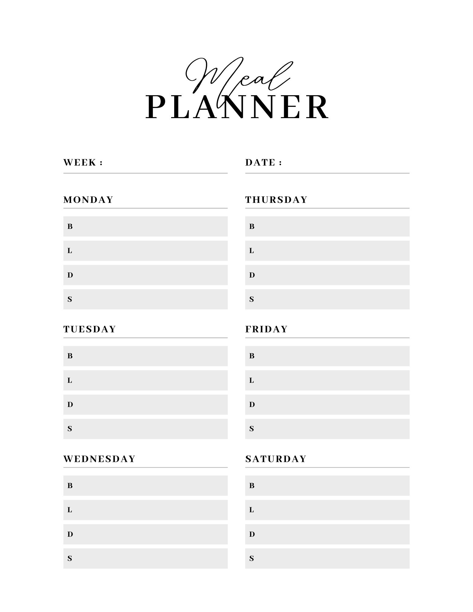 Weekly Meal Planner Printable | Daily Food Journal | Grocery List ...